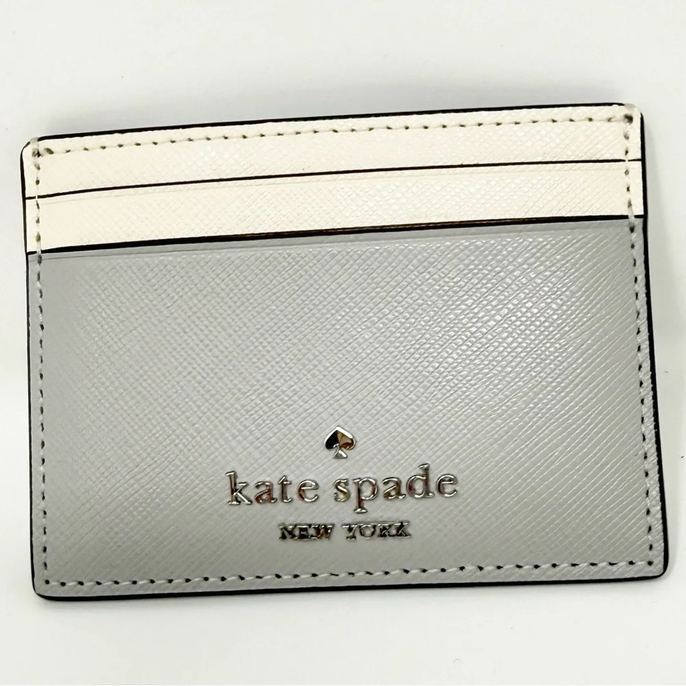 Kate Spade Madison Colorblock Saffiano Leather Slim Cardholder Cream/Plat. Gray